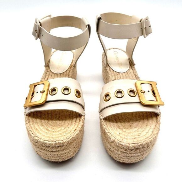 CHRISTIAN DIOR D-Dior Espadrille Platform Sandals White Leather EU 38 US 8 - Picture 2 of 12